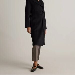 New Quince Black Double-Faced Merino Wool Trench Coat M $200 1198